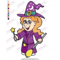 Cute Wizard Girl Embroidery Design 01